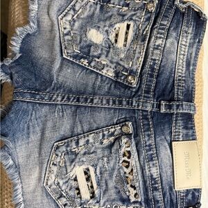 Miss Me Blue Distressed Denim Shorts
